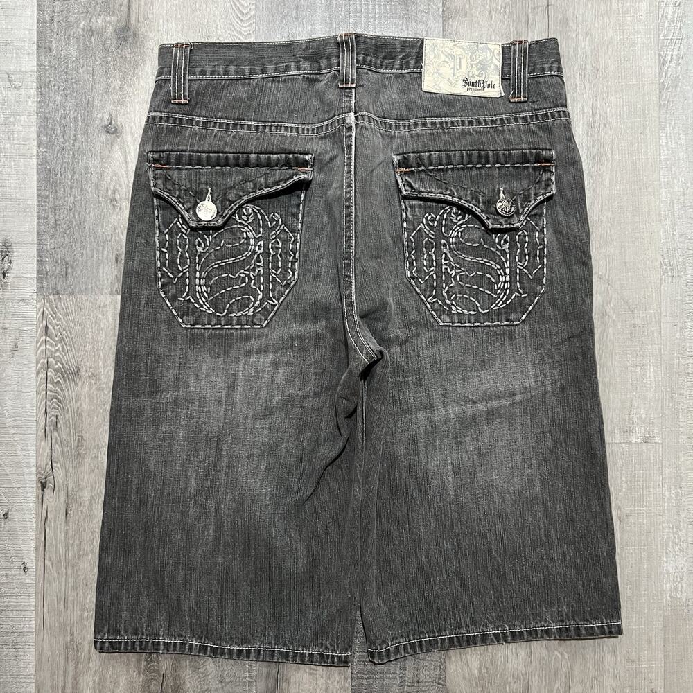 Southpole Jean Shorts Mens 36 Baggy Grey Y2K Hip-Hop Skater Stitch Pocket Flap
